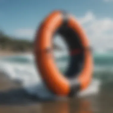 Inflatable flotation device showcased in a surf setting