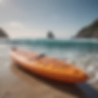 A close-up view of an inflatable surfboard bag showcasing its durable material and design features.