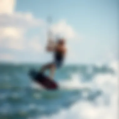 Dynamic kite foiling action on the water
