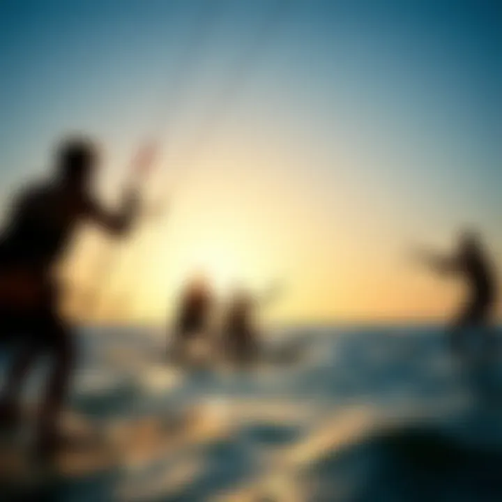 Group of kite foilers enjoying a sunset session