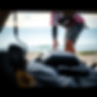 Kite surfboard bag being packed for a trip, demonstrating efficient packing techniques.