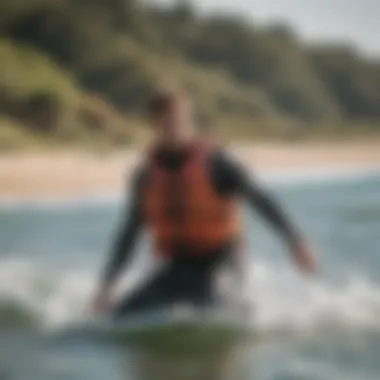 A kite surfer wearing a properly fitted life vest during an exciting session on the water.