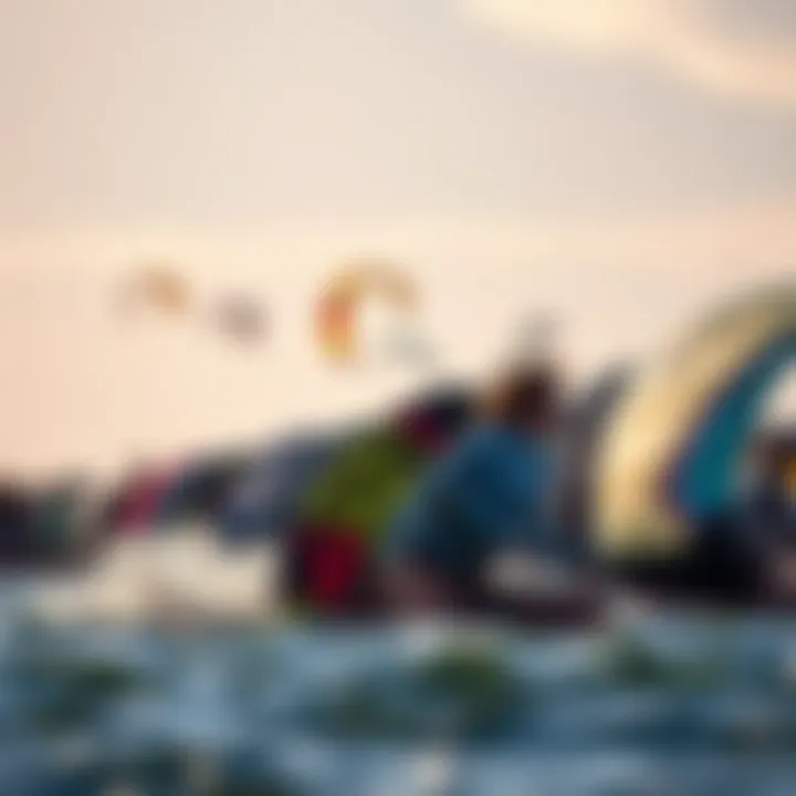 Kiteboarding Competition Showcase A scenic view of a kiteboarding competition showcasing diverse brands