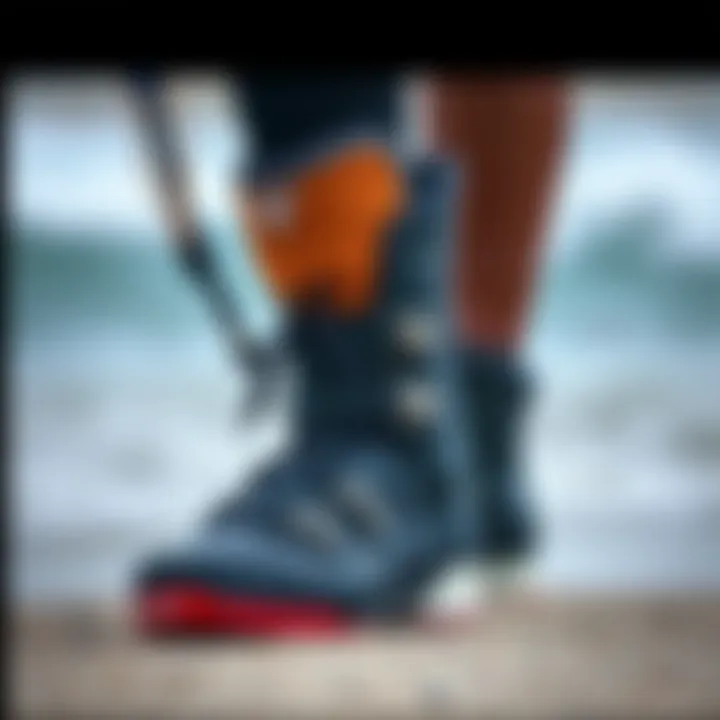 Illustration depicting the key features of kitesurf booties.