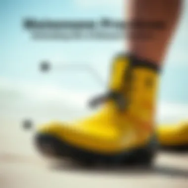 Diagram showing maintenance practices for extending the life of kitesurf booties.