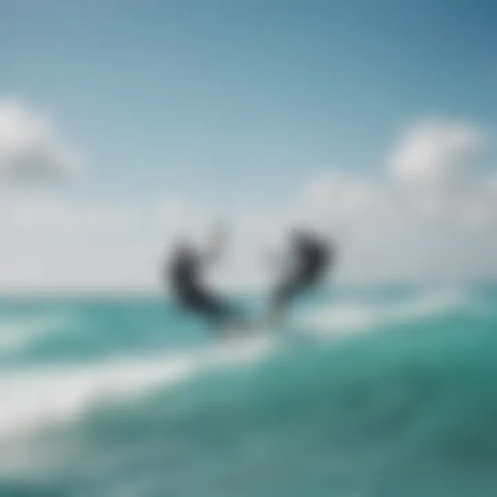 An instructor demonstrating kitesurfing techniques in clear blue waters