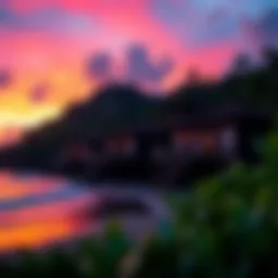 Stunning view of the surf camp's beachfront at sunset