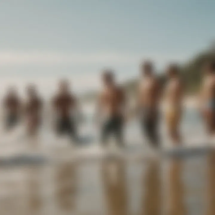 A group of surfers celebrating on the beach