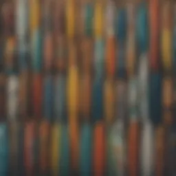 A vibrant surfboard collection showcasing various designs