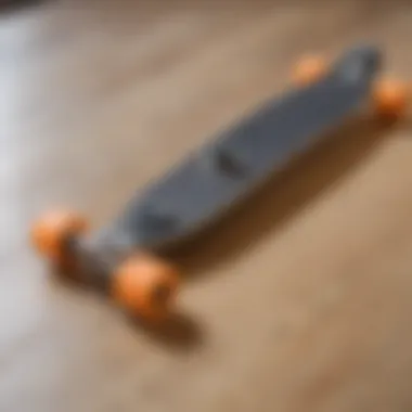 An array of longboarding gear displayed on a wooden surface