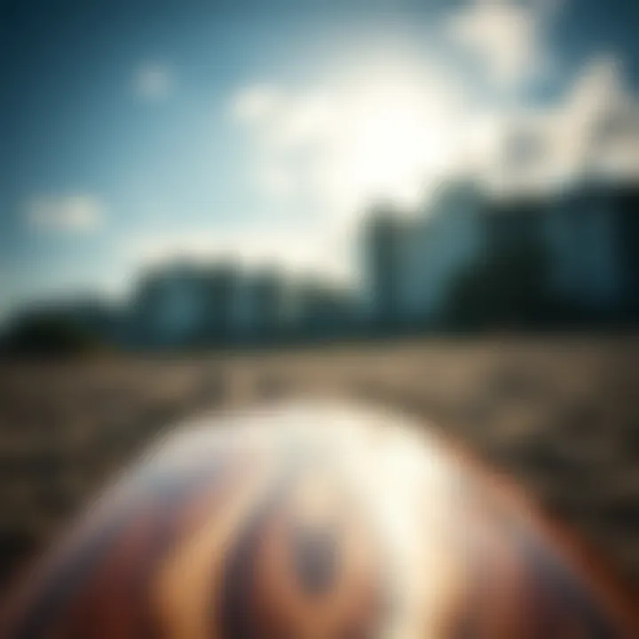 An artistic view of a longboard showcasing unique designs and craftsmanship