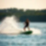 Dynamic wakesurfing action on a lake