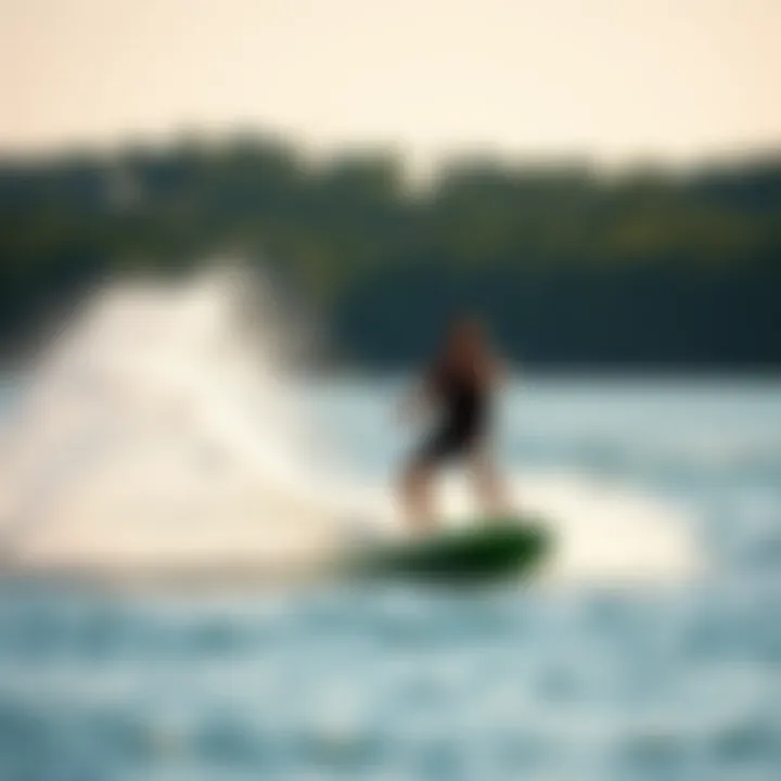 Dynamic Wakesurfing Action Dynamic wakesurfing action on a lake