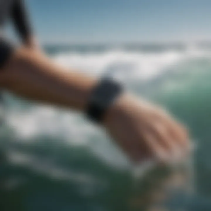 Apple Watch secured with wetsuit during surfing