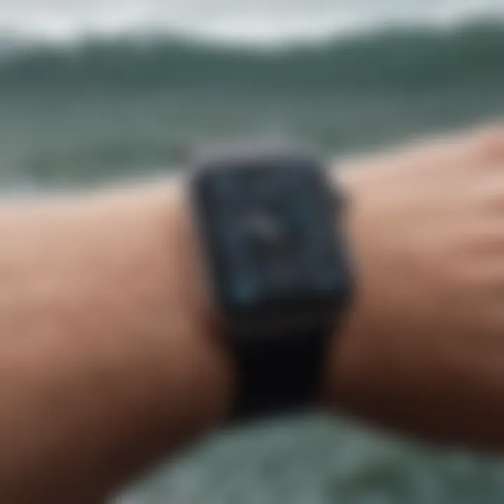 Surfer monitoring performance data on Apple Watch