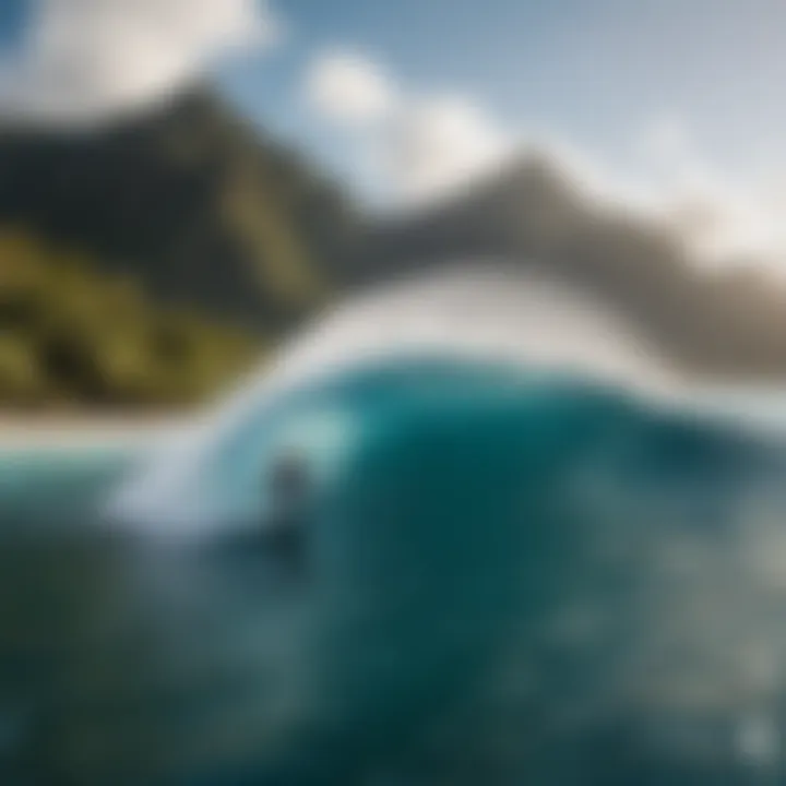 Surfer catching a wave in the crystal-clear waters near the lodge