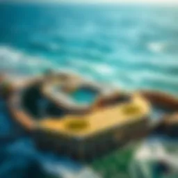 Aerial view of a wave park showcasing its unique design and wave generation technology