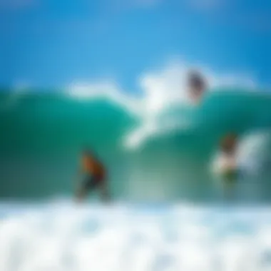 Surfers enjoying the artificial waves, demonstrating various skill levels and styles
