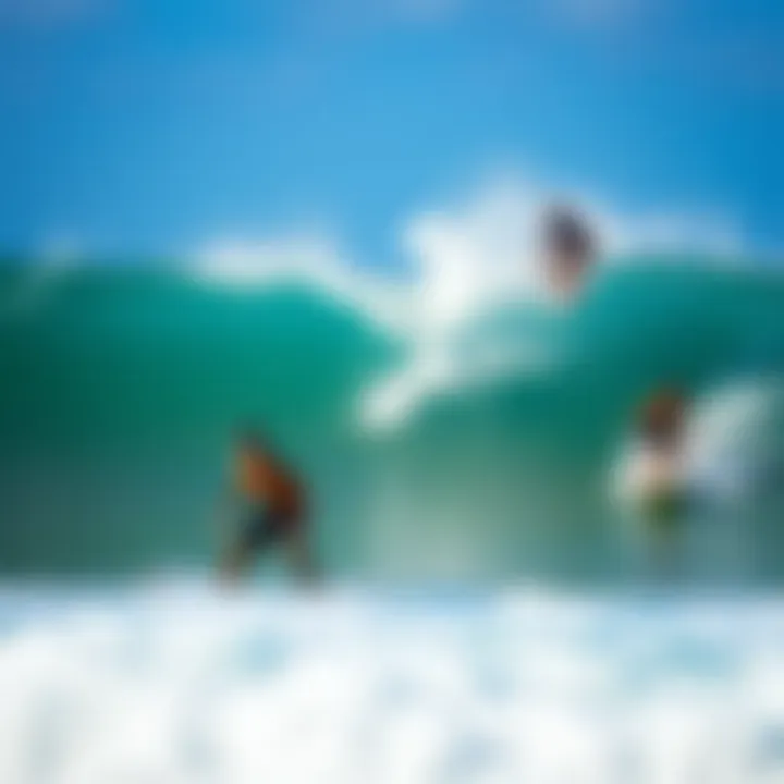 Surfers enjoying the artificial waves, demonstrating various skill levels and styles