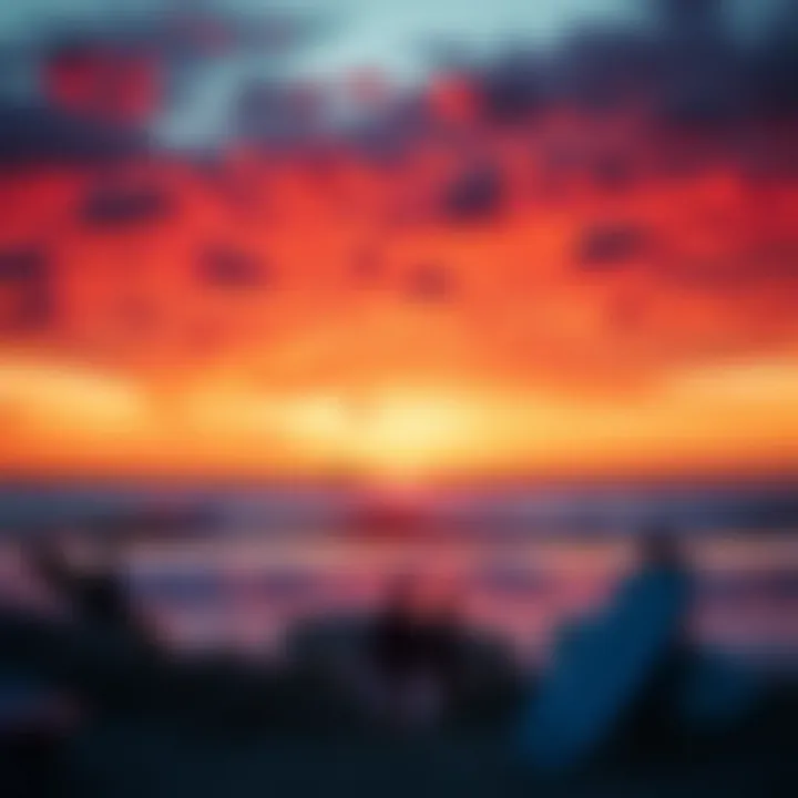 Sunset Over the Surfing Community A vibrant sunset view over the ocean, symbolizing surf culture