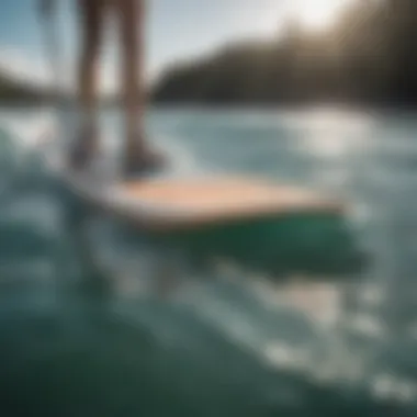 Balanced stance on a paddleboard in action