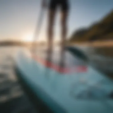 Close-up of the SUP board showcasing its features and materials.