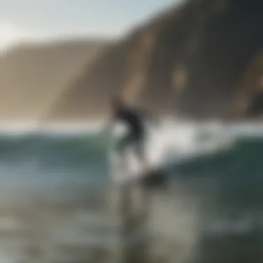 A beginner surfer preparing to ride a wave