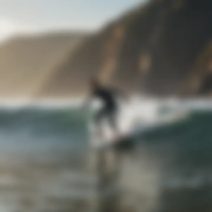 A beginner surfer preparing to ride a wave