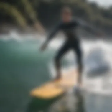 An instructor demonstrating surfing techniques