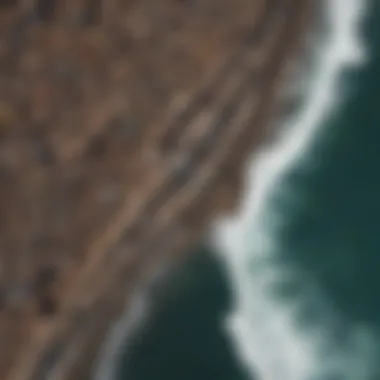 Aerial view of a polluted coastline with debris and waste