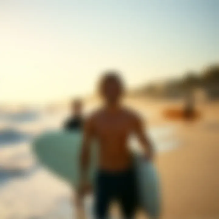 Embracing the Ocean Rodeo Lifestyle A tranquil beach scene featuring surfers enjoying the Ocean Rodeo lifestyle.
