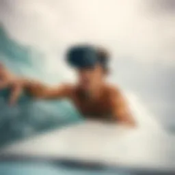 A surfer capturing the perfect wave with a GoPro on a head strap