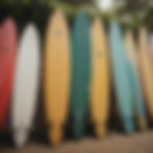 A vivid display of surfboards available for rental at a local shop in Waikiki