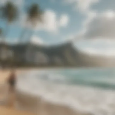 A scenic view of Waikiki beach highlighting its surfing culture