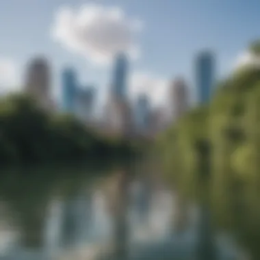 A picturesque view of the Austin skyline from the water while paddleboarding