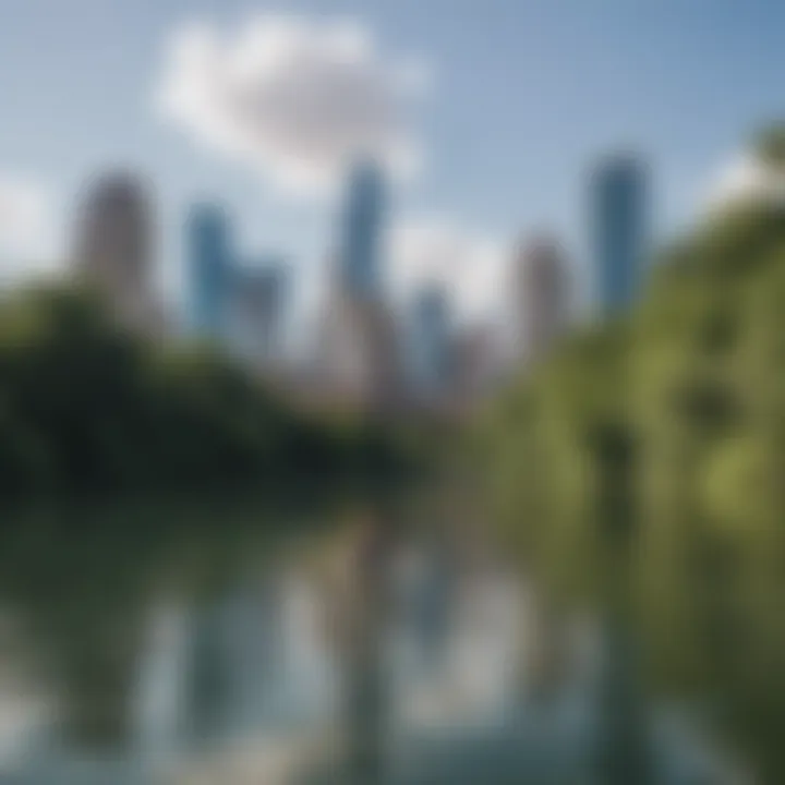 A picturesque view of the Austin skyline from the water while paddleboarding