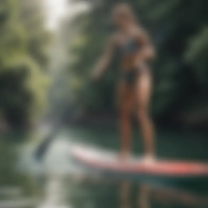 A close-up of paddleboarding techniques being executed, emphasizing form and technique.