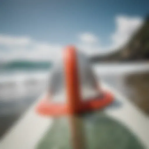 Close-up of a plastic nose guard on a surfboard