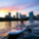 Paddle boarding at Lady Bird Lake with skyline
