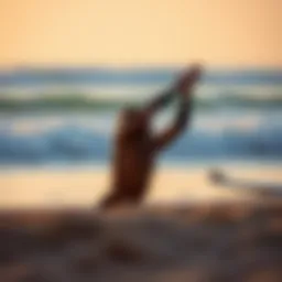 A surfer stretching on the beach
