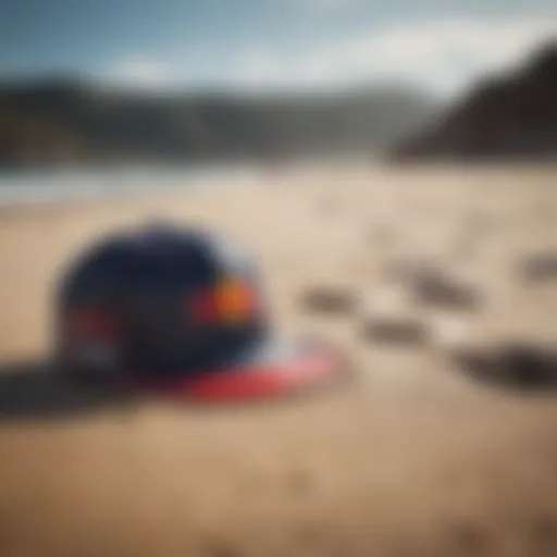 A stylish Red Bull surfing hat on the beach