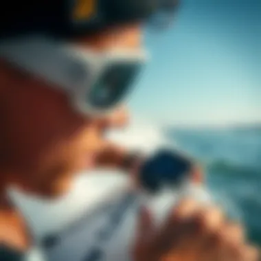 Close-up view of the Rip Curl Search GPS device in action