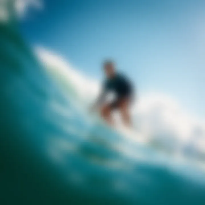 Surfer utilizing the GPS device in vibrant ocean waves