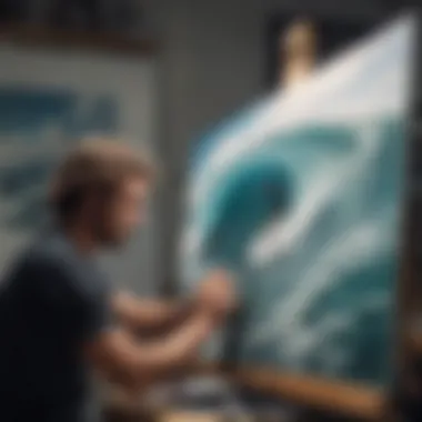 Artist at work creating a Ripcurl surf poster