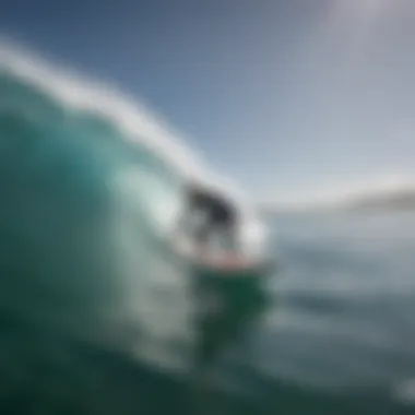 Surfer Embracing Safety with Sharkbanz A surfer using Sharkbanz in ocean waves