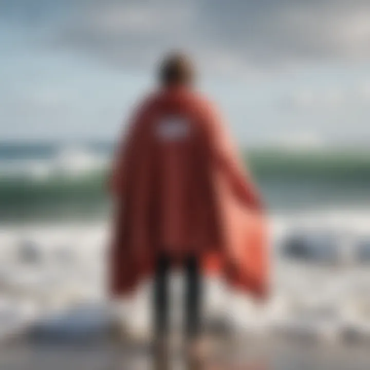 Surfer using a poncho after a wave ride