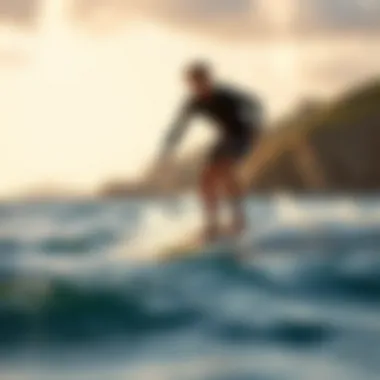 Experience the Thrill of Electric Hydrofoil Surfing A surfer gliding effortlessly above the water on an electric hydrofoil board