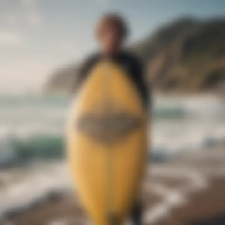 Surfer proudly displaying their personalized surfboard logo