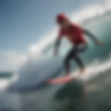 Surfer wearing a Red Bull hat riding a wave