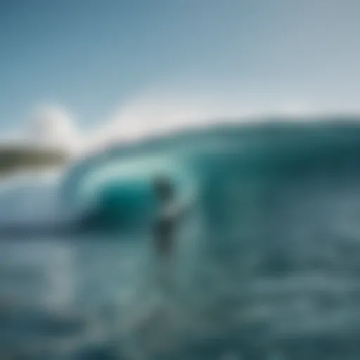 Surfer riding a perfect wave in Seychelles